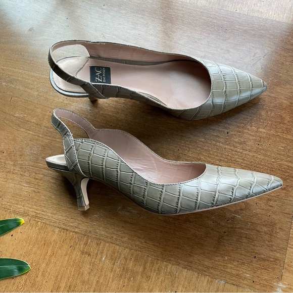 Zac Posen Tan Leather Reptile Print Slingback Point Toe Kitten Heels size 8 - Picture 12 of 12